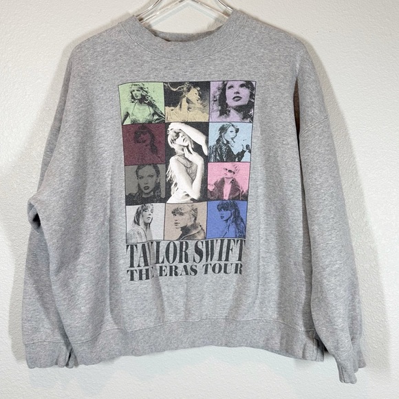 TAYLOR SWIFT Women's XL Era Tour Grey Graphic Crewneck Fleece Sweatshirt - Picture 1 of 7